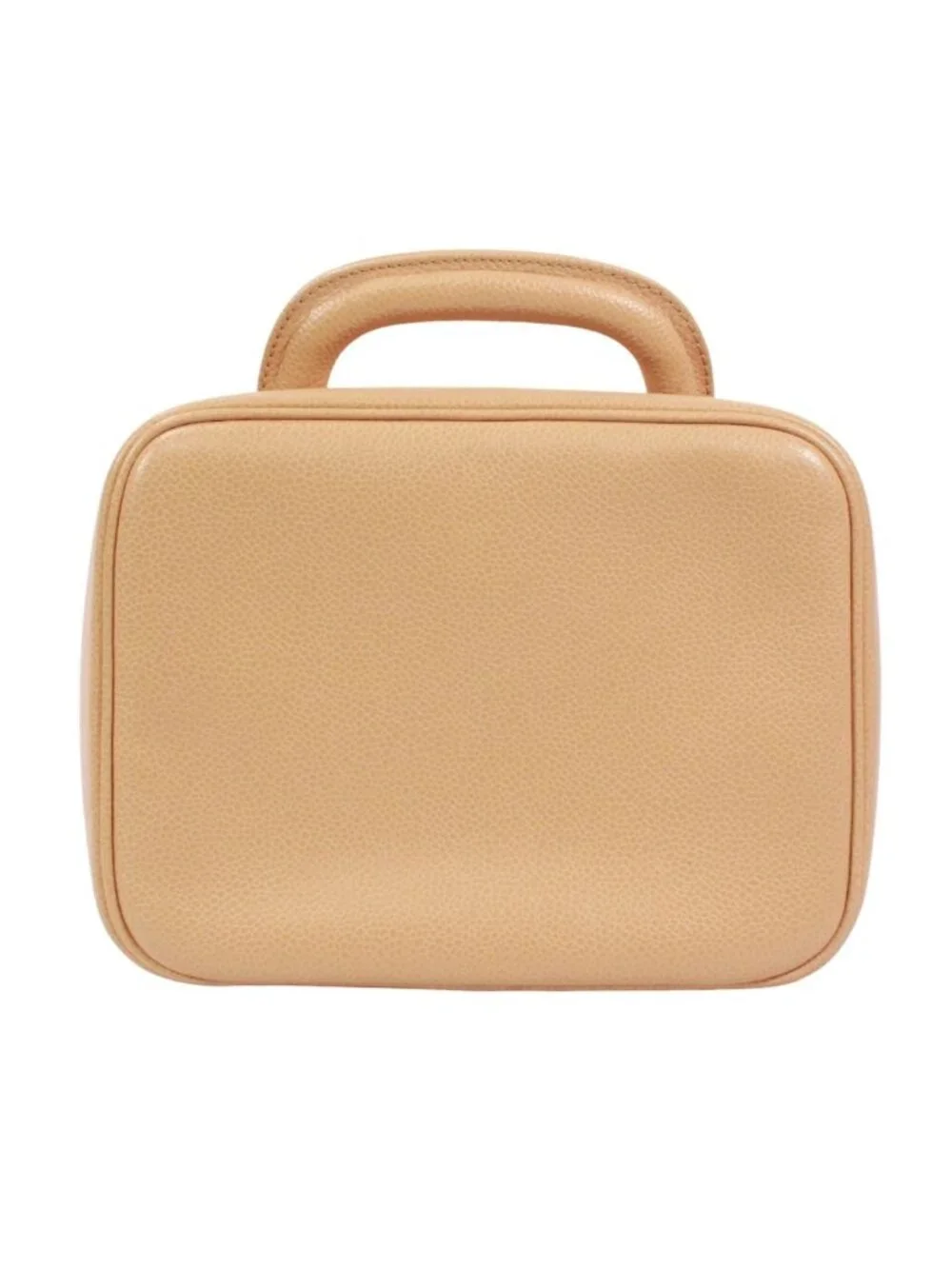 Chanel CC Logo Vanity Bag Caviar Leather Beige Handbag Gold